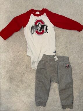 Gerber White & Red Ohio State Raglan Bodysuit with Gray Joggers